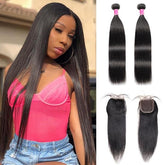 Closure With Bundles Straight Hair 2 Bunldes With 4x4 Lace Closure - MeetuHair